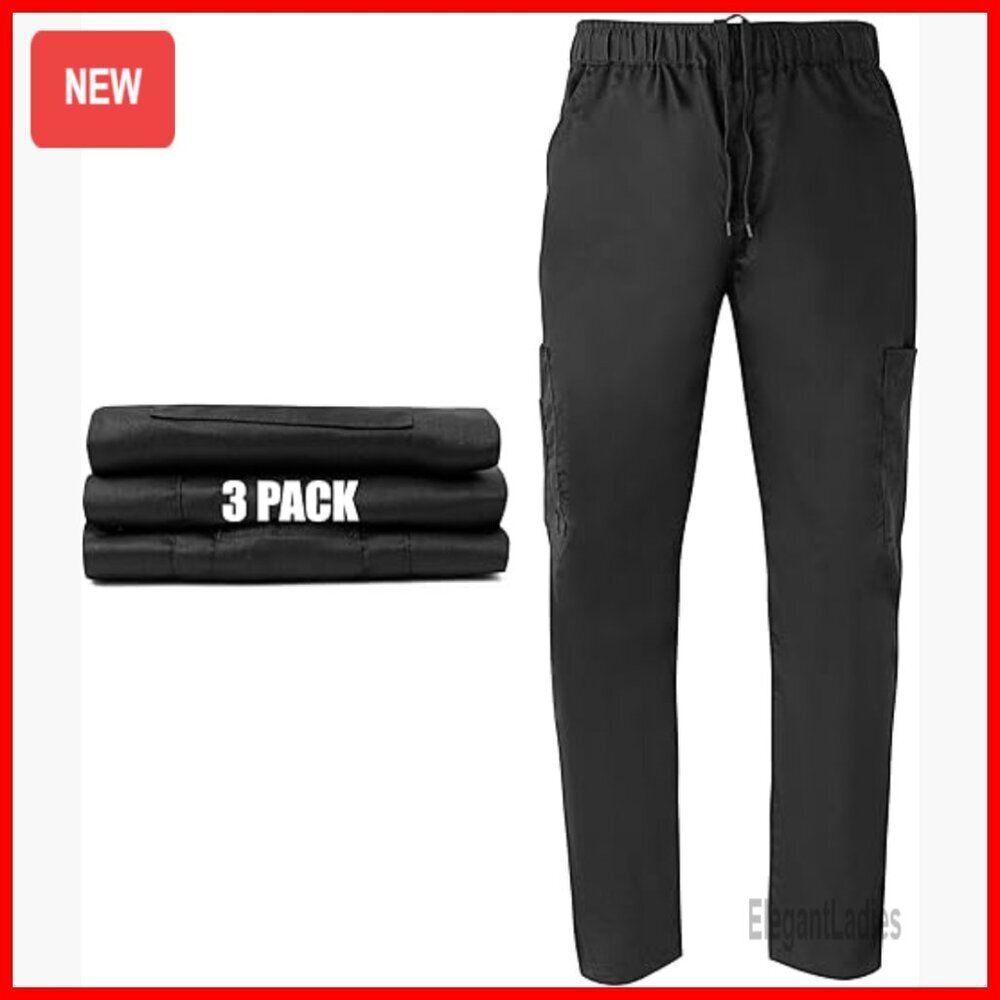 Men's Cargo Chef Pants 7 Pockets Poly-Cotton Blend Drawstring Waist
